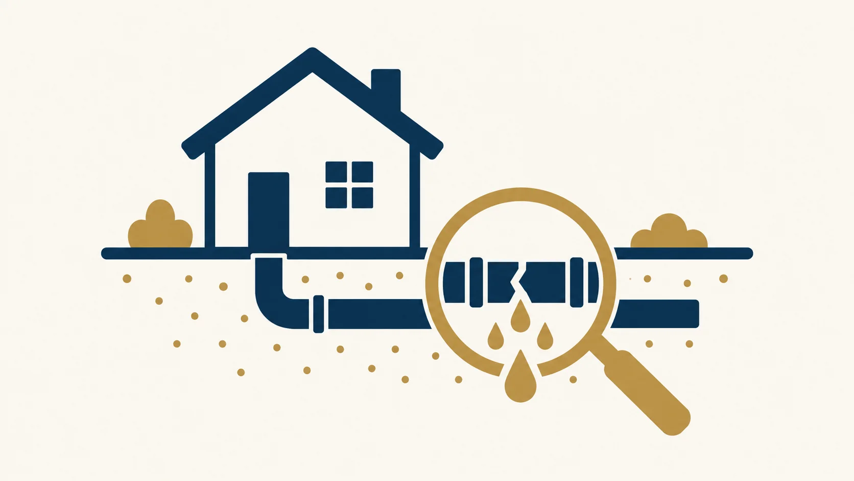 Drainage: Piktogramm mit Haus mit Drainageleitung und Warnsymbol
