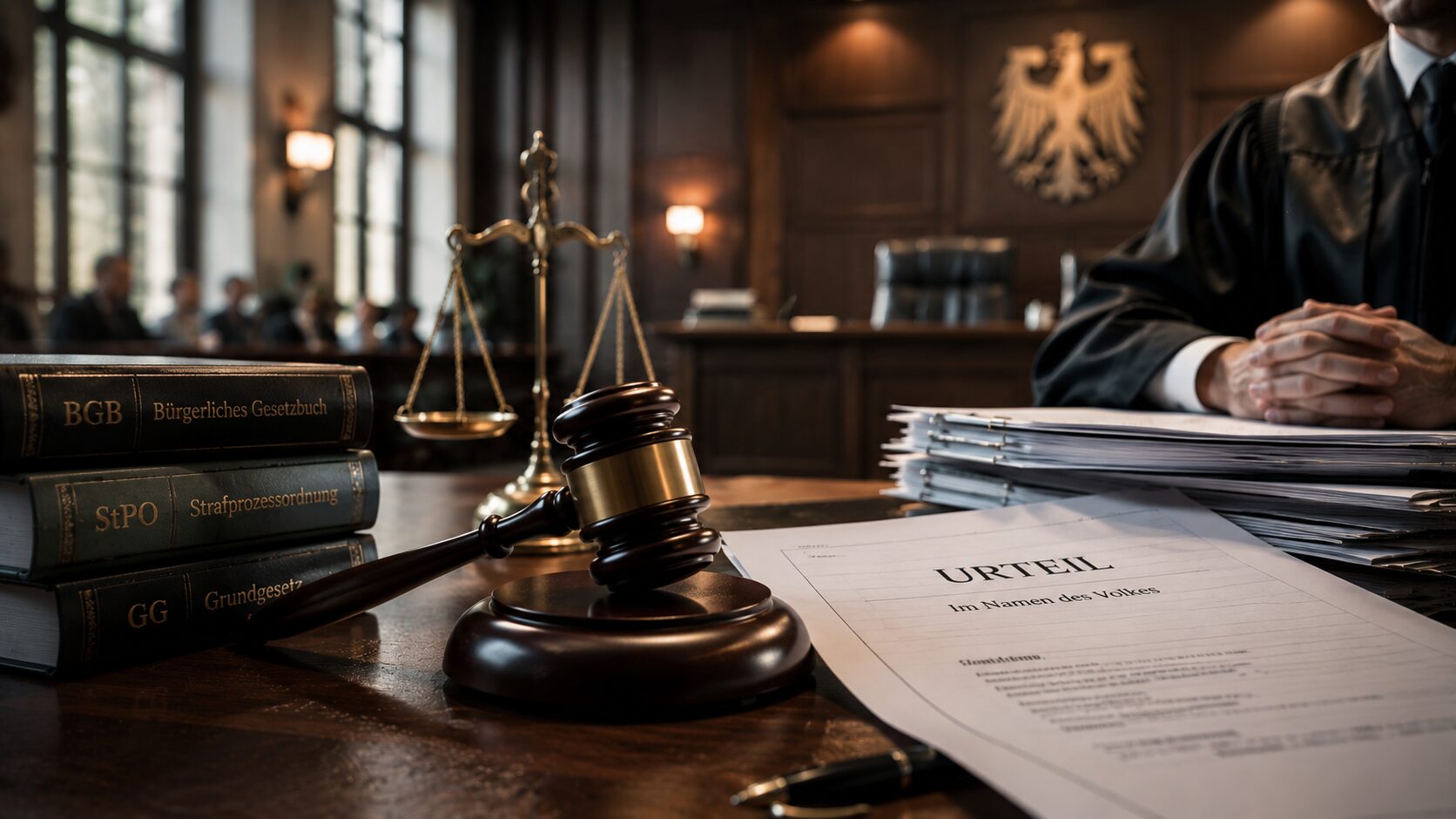 Gerichtssaal-mit-Urteil-und-Skalen