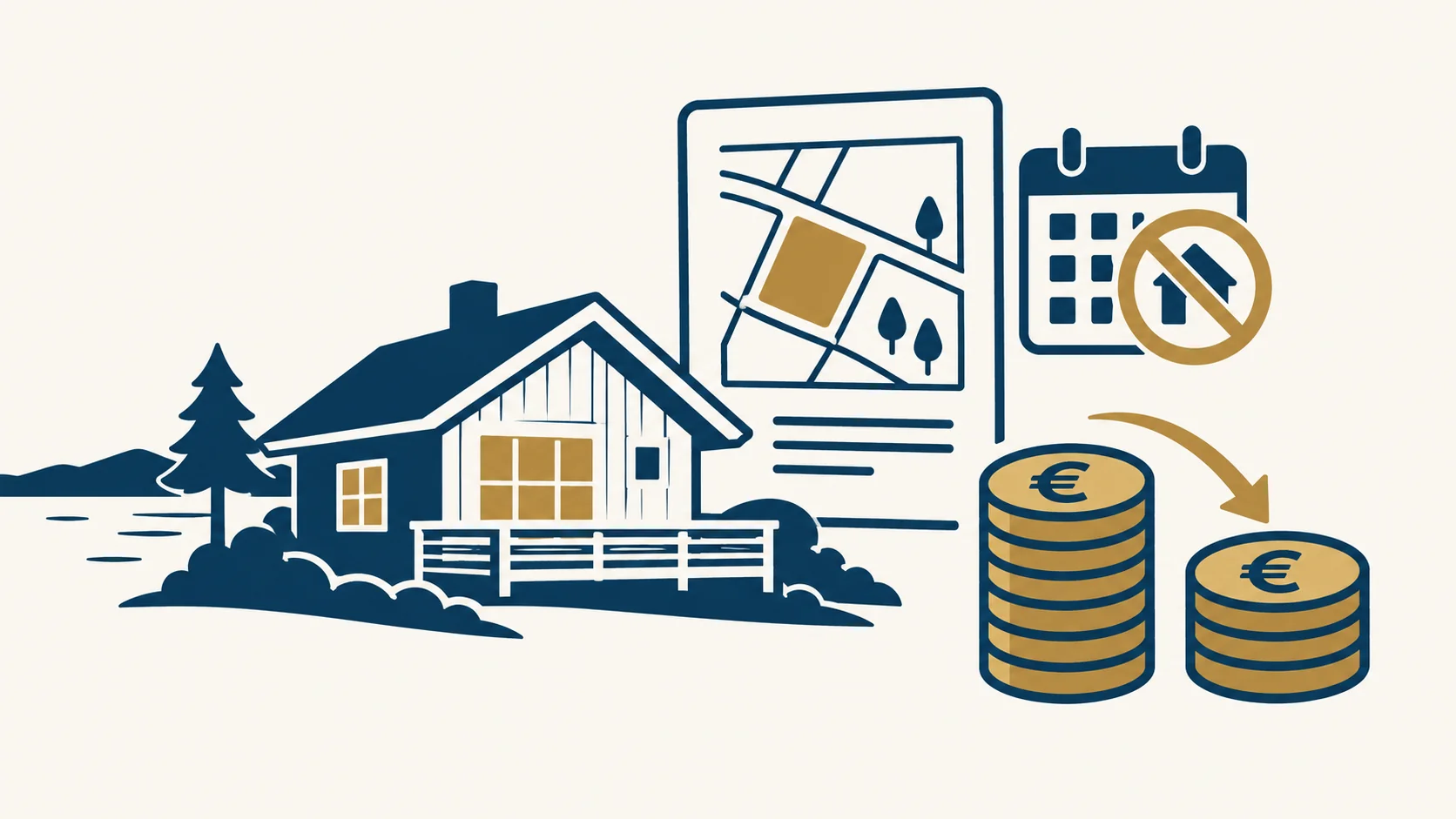 Differenzschaden beim Immobilienkauf: Piktogramm mit eingeschränkter Wohnnutzung eines Wochenendhauses und Wertverlust